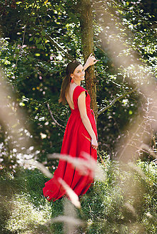 Šaty - Dlhé červené ľanové šaty - 9867427_