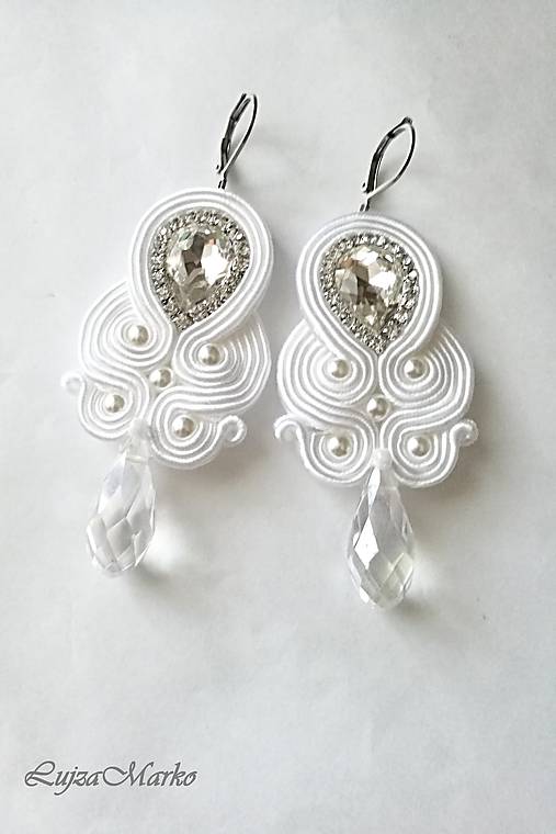Náušnice - Nina soutache náušnice  (Biela) - 9866792_