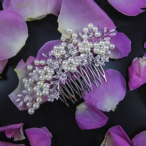 Ozdoby do vlasov - Wedding Pearls Crystal ... hřeben - 9868455_