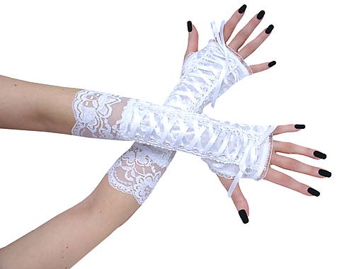 Biele rukavičky s korzetovým šnurovaním pre nevestu187