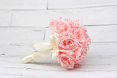  - Saténová kytica svadobná ružová ruže s perlami - 9878570_