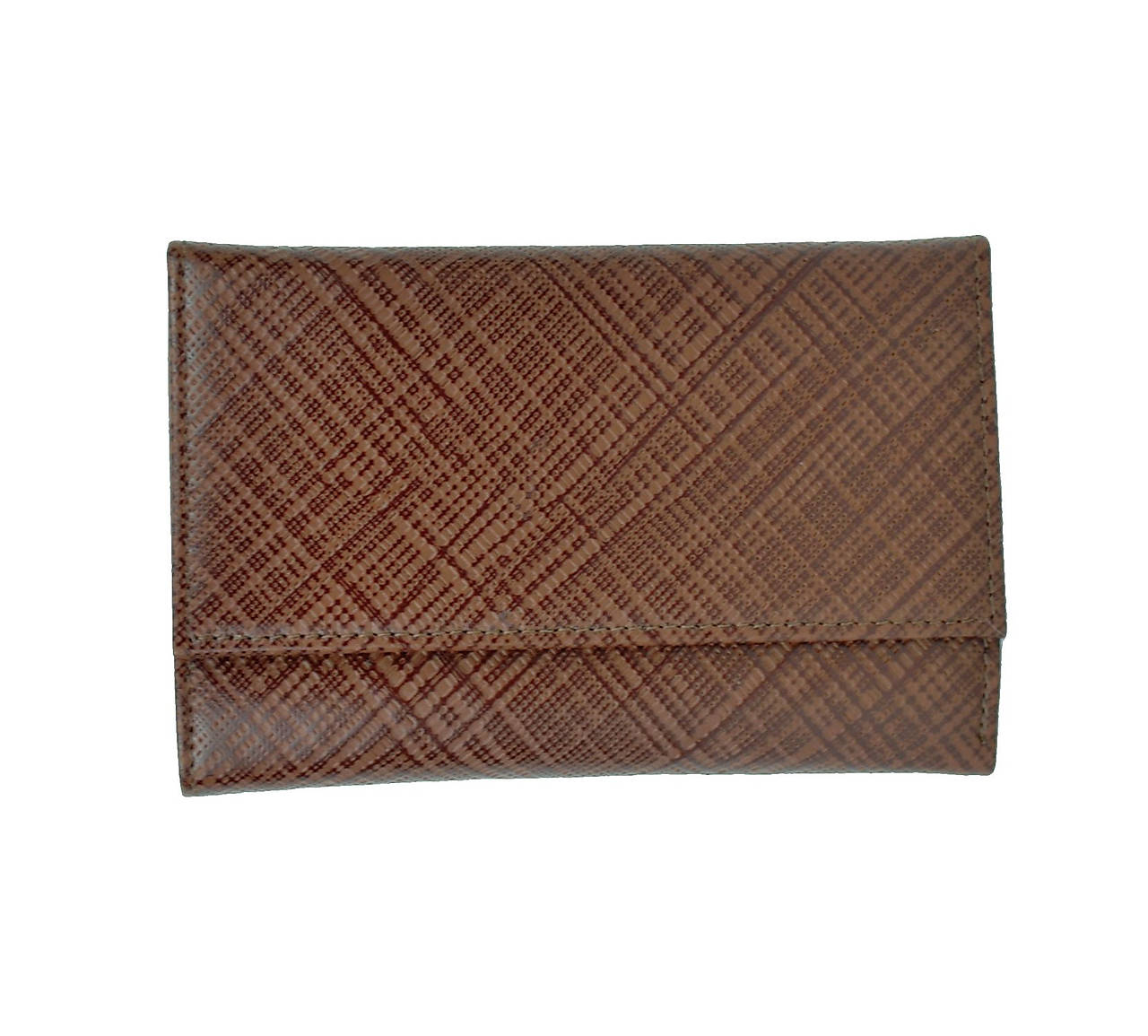 Kožená peňaženka s mriežkovaným dekorom v hnedej farbe