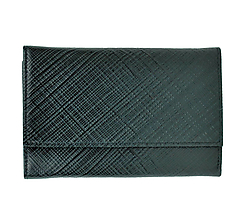 Peňaženky - Kožená peňaženka s mriežkovaným dekorom v čiernej farbe - 9882886_