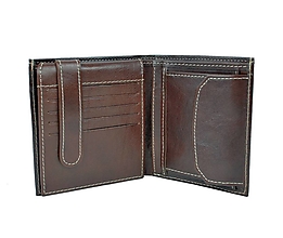 Pánske tašky - Kožená peňaženka s bohatou výbavou v tmavo hnedej farbe - 9882906_