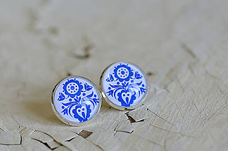 Pánske šperky - NA SKLE MAĽOVANÉ manžetové gombíky (Modrá) - 9884916_