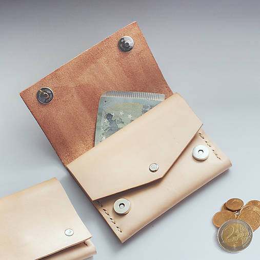 Peňaženky - Kožená peňaženka malá - aj na mince  - 9884597_