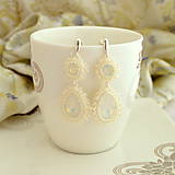 Náušnice - Tradičné svadobné náušnice s White Opal krištáľom (Ag925/1000) (White opal + Light Ivory korálky) - 9890775_
