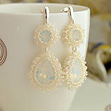 Náušnice - Tradičné svadobné náušnice s White Opal krištáľom (Ag925/1000) (White opal + Light Ivory korálky) - 9890780_