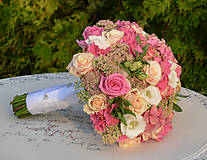 Kytice pre nevestu - Svadobná kytica z ružových hortenzií - 9898893_