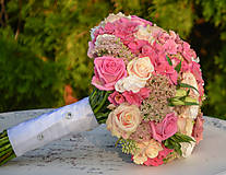 Kytice pre nevestu - Svadobná kytica z ružových hortenzií - 9898898_