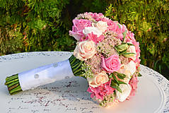 Kytice pre nevestu - Svadobná kytica z ružových hortenzií - 9900351_