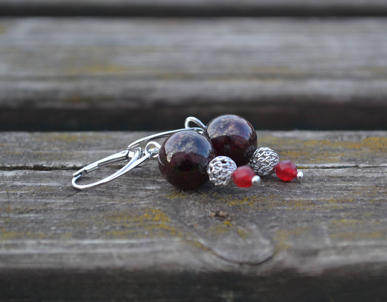 Granát a rubín náušnice Ag 925