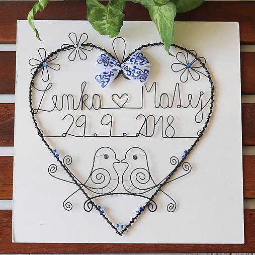 Dekorácie - svadobné srdiečko 25 cm s dátumom a menami - 9902456_