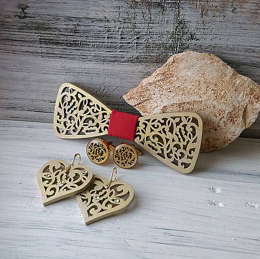 Pánske doplnky - Rodinný set - "Láska" - zlatý (červená stužka) - 9902280_