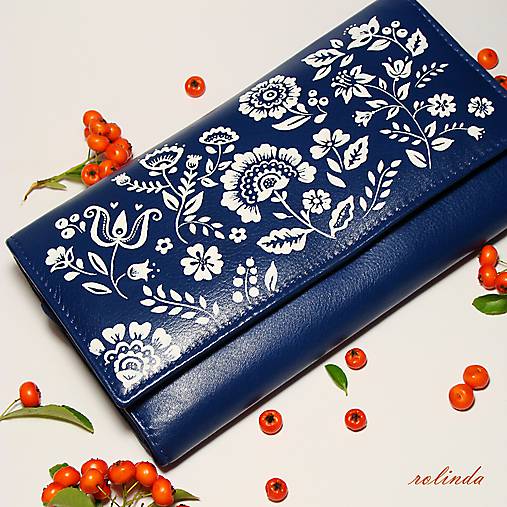 Kožená peňaženka - modrotlač