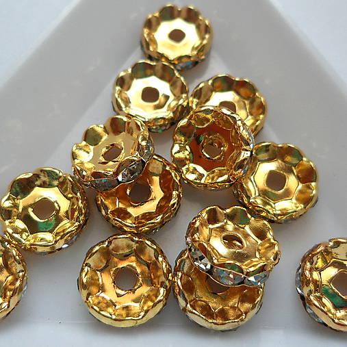 Šatónová rondelka-1ks (10mm-wave-zlatá/krystal)