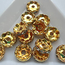 Korálky - Šatónová rondelka-1ks (10mm-wave-zlatá/krystal) - 9910009_