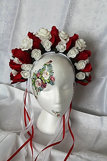Ozdoby do vlasov - Svadobná kvetinová parta "červeno-biela" - 9908667_