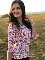 Tehotenské oblečenie - Tričko na dojčenie s 3/4 rukávom - červené FOLK vtáčiky (XS) - 9907397_