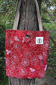 Nákupné tašky - Taška - Velké květy na vínové - 9911801_