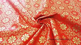 Textil - Bavlna Vianočné vločky na červenom - cena za 10 cm - 9916118_