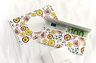Papiernictvo - Sada - pohľadnica + obálka na peniaze (Lúčne kvety) - 9916540_