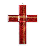 Sklenený kríž na stenu rubínový - s linkami