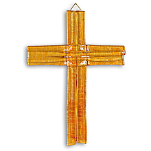 Dekorácie - Sklenený kríž na stenu jantarový vrstvený - 9914309_
