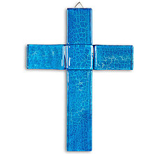 Dekorácie - Sklenený kríž na stenu modrý - 9914501_