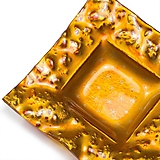 Sklenený svietnik jantárový zvlnený- dekor zlaté hviezdičky