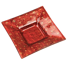 Svietidlá - Sklenený svietnik červený- dekor zlaté hviezdičky - 9921261_