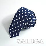 Pánske doplnky - Pánska slim kravata - bodkovaná - modrá - tmavomodrá na guľky - 9925120_