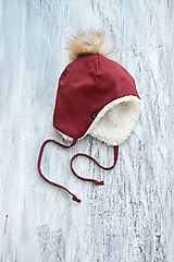 Detské čiapky - Zimná čiapka bordó & fleece cream - 9928999_