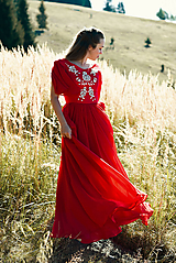 Šaty - Ručne vyšívané červené šaty - 9933548_