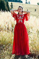 Šaty - Ručne vyšívané červené šaty - 9933549_