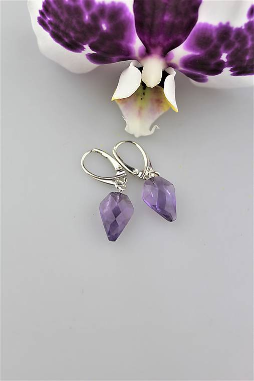 Náušnice - ametyst náušnice luxusné v striebre - 9937573_