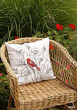  - Maľovaný poťah na vankúš "maky a červený vtáčik" - 9936762_