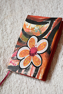 Papiernictvo - Maľovaný s kvetom - obal na zápisník A6 - 9936505_