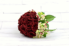  - Saténová kytica svadobná bordová ruže a listy - 9936387_