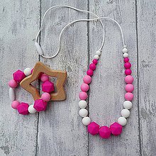 Hračky - SET Silikónový náhrdelník + krúžok "Pinkie pink" - 9939147_