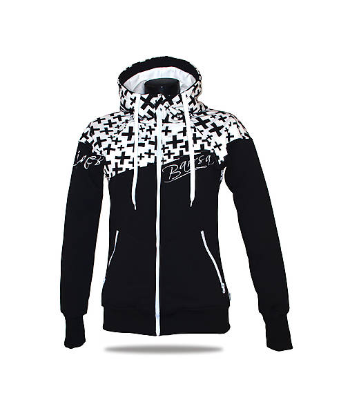 Mikiny - DÁMSKÁ SOFTSHELL BUNDOMIKINA S KAPUCÍ NA ZIP BARRSA DOUBLE SOFT SCRIPT WHITE CROSS/BLACK - 9938795_