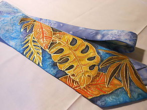 Pánske doplnky - Maľovaná hodvábna kravata - Listy - 9946739_
