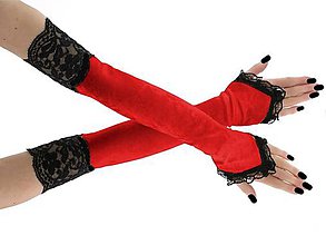 Rukavice - Dámské zamatové rukavičky červené s čipkou 1020N - 9951843_