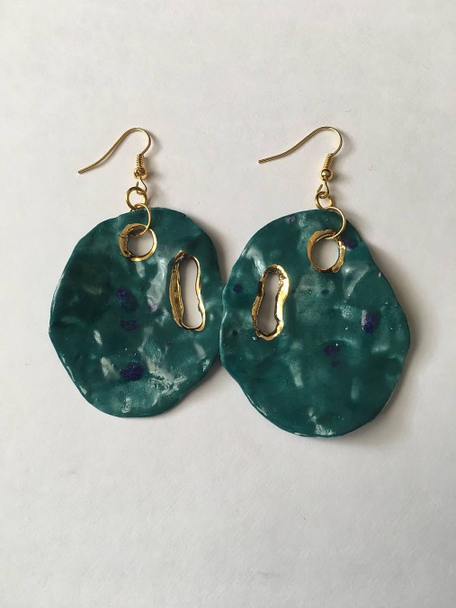 Náušnice - zelené s modrými fľakmi/keramika/ - 9954056_