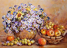 Obrazy - Jesenné kvety s ovocím - 9957789_