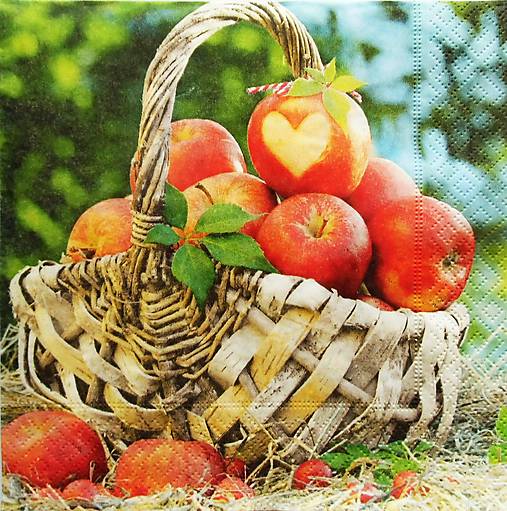 - S1285 - Servítky - jeseň, jablko, srdiečko, košík, záhrada - 9960608_