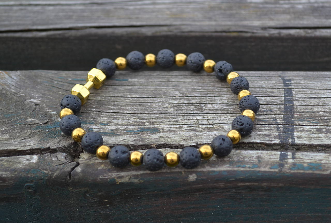 Láva a hematit náramok s činkou