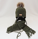 Detské čiapky - Olivovo zelený set čiapka a šál detský - 9964115_