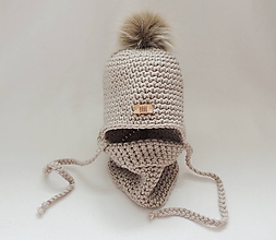 Detské čiapky - Béžový zimný detský set čiapka a nákrčník - 9963708_