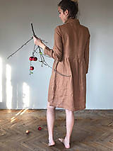 Šaty - Dámske ľanové košeľové šaty MARGOT - dlhý rukáv - 9969618_